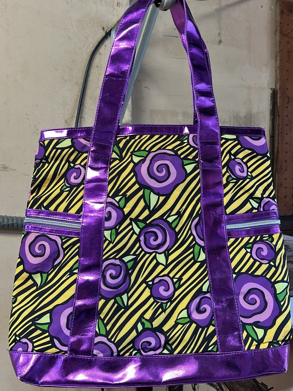 Betsey Johnson Betseyville Purple Floral Metallic Tote Bag